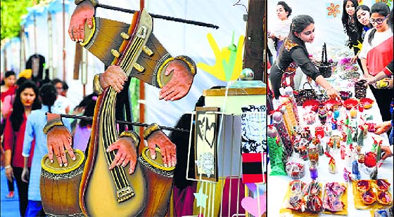 Students of the College of Home Science, PAU, display crafts during Food and Craft Mela in Ludhiana.