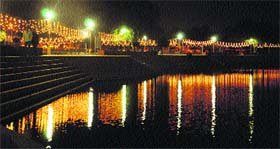 Faith beckons: The lake has been decorated for the Chhath puja in Sector 42, Chandigarh