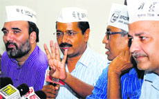 AAP chief Arvind Kejriwal addresses a press conference in New Delhi on Tuesday