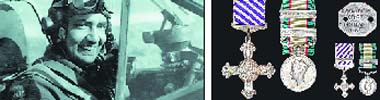 Wing Commander Karun Krishna Majumdar; and (right) his coveted medals that will be auctioned in London