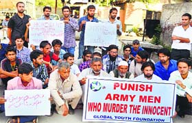 Families of Machil fake encounter victims stage a protest against the Army in Kashmir