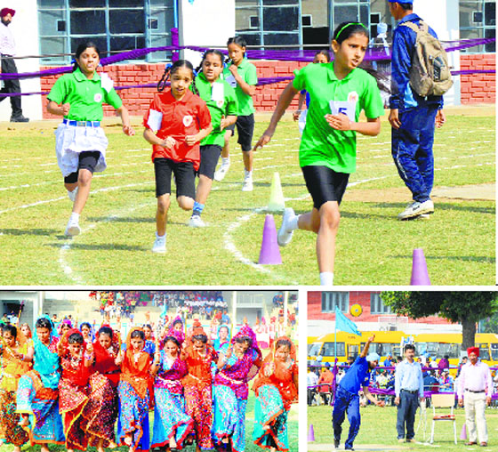 (Clockwise from above) Students race; an athlete takes part in discus throw; and a cultural event adds colour to the concluding day of the annual athletics meet at Guru Nanak Public School, Sarabha Nagar, Ludhiana, on Wednesday. Photos: Inderjeet Verma