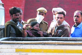 Vimal Kumar’s mother breaks down after identifying his body at the General Hospital, Sector 6, Panchkula, on Thursday