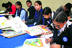 Students participate in on-the-spot state-level painting competition on energy conservation, organised by the Bhakra Beas Management Board (BBMB) at Inderdhanush Auditorium in Panchkula on Saturday