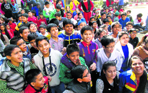 Children enjoy an activity at KVM School in Ludhiana.