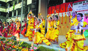 Students perform dance during the annual prize distribution function at Green Land Senior Secondary Public School in Ludhiana on Thursday