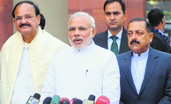 PM Narendra Modi with his Cabinet colleagues on the first day of the winter session of Parliament in New Delhi.