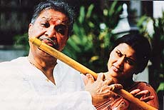 Pt Hariprasad Chaurasia with his daughter-in-law Pushpanjali