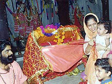 People visiting a temple on Janmashtami