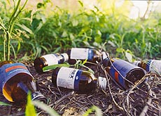 Bottles of cough syrup, reportedly used by medicinal drug abusers, lying in a school compound. — Photo Gautam Singh