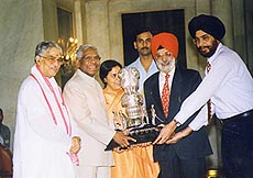 President K.R. Narayanan awarded the Maulana Abul Kalam Azad Trophy to Dr Inder Pal Singh, Pro Vice-Chancellor of Guru Nanak Dev University in an investiture ceremony held at Rashtrapati Bhavan, New Delhi, on Saturday