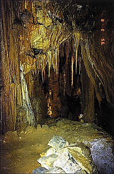 A well-lighted cave with extraordinary formations