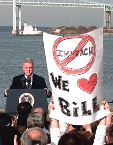 President Clinton is greeted by well-wishing supporters