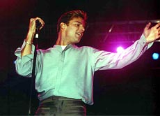 NEW DELHI : Pop singer Ricky Martin performing at the stage in New Delhi on Sunday — A PTI photograph