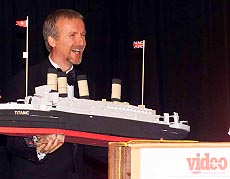 NEW YORK : Titanic filmmaker James Cameron laughs as he accepts an unsinkable model of the Titanic at the 18th annual Video Business Magazine's Video Hall of Fame ceremony in New York on Tuesday. AP/PTI