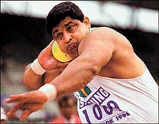BANGKOK : Shakti Singh of India competes in the men's shot put at the 13th Asian Games in Bangkok on Monday. Singh took the silver medal in the event. AP/PTI