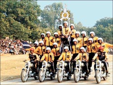 Tornadoes, motorcyclists of the Army Supply Corps (ASC) display daredeviliry on the occasion of the 27th Vijay Divas held at Chandimandir on Wednesday — A Tribune photograph by Manoj Mahajan