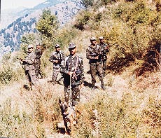 Arti, an Infantry patrol dog of 14 Army Dog Unit, leading an army column to a militant hideout in the thick forest of Doda district