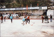 A game of ice hockey in progress 