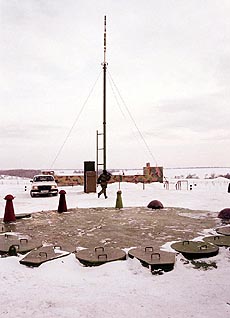 TATISHCHEVO, RUSSIA : A closed missile silo at Russia's Tatishchevo missile base, some 1,000 kilometers south of Moscow, where the first 10 new Topol-M missiles were deployed on Sunday. The Topol-M will form the backbone of Russia's strategic missile force, replacing the older missiles — AP/PTI