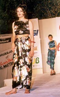 Models display a range of sarongs at "Aagosh '99" held at the North Park Resort near Panchkula on Tuesday — A Tribune photo by Gautam Singh