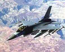 An F-16CJ on the fringes of the Northern Iraq "no-fly" zone, after taking off from Incirlik Air Force Base, Turkey.