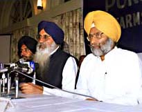 Mr Parkash Singh Badal addresses a press conference in New Delhi on Wednesday