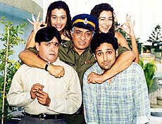 Ranjeet with the cast of the play Hanky Panky