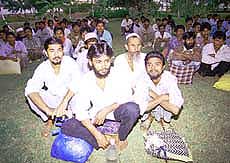 A view of 151 Indian fishermen who were released on Wednesday, in Karachi, by Pakistani authorities.