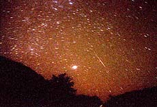 A picture of the bright stars and a tail of meteor (at right) taken on early morning of Tuesday at Doi Intanon, Chaingmai province about 580 km north of Bangkok. — AP/PTI