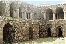 The Gujari Mahal, built by Feroz Shah Tughlaq, is in ruins