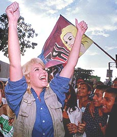 CARACAS: Venezuelan presidential candidate Irene Saez greets supporters as she campaigns in Caracas, Venezuela on Saturday.