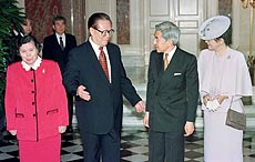 Chinese President Jiang Zemin accompanied by First Lady Wang Yeping.