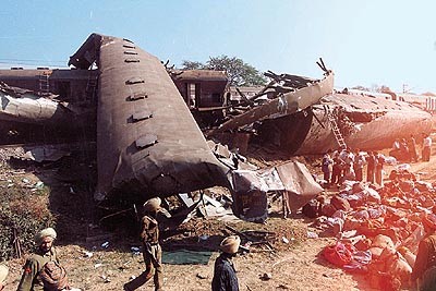 Mangled coaches of the Frontier Mail and the Sealdah Express.