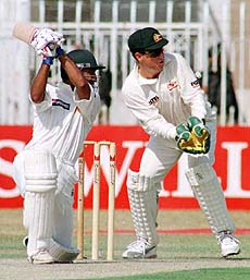 Pakistan opener saeed Anwar despatches a ball to the fence.