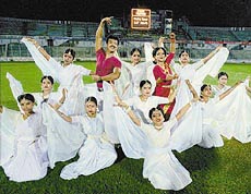 DHAKA : A group of Bangladeshi girls rehearsing a dance number for the opening ceremony of the Wills Mini World Cup Cricket at Dhaka stadium on Tuesday. AP/PTI
