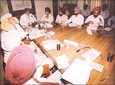 Punjab Chief Minister Parkash Singh Badal presiding over the meeting of the Anandpur Sahib Foundation