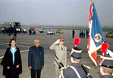 Prime Minister Atal Behari Vajpayee inspecting a guard of honour along with French Education Deputy Minister Segolene Royal upon his arrival at Orly suburban airport on Tuesday. ---PTI photo.