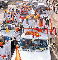 Bhai Ranjit Singh leading the "Khalsa march" from Amritsar to Anandpur Sahib on April