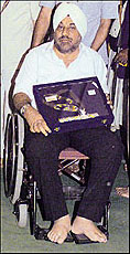 Major H.P.S. Ahluwalia, who was confered the Order of the Khalsa, at a ceremony at Anadpur Sahib on Tuesday, April 13,1999