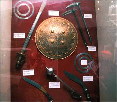 Weapons used by the Sikh Gurus and warriors on display at the "Sikh Heritage" exhibition at Anandpur Sahib.