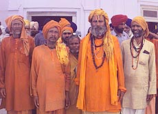 Sadhus from Patna Sahib at Takht Kesgarh Sahib, who were given siropas by the Jathedar of the Takht, Prof Manjit Singh