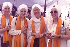 Women Sikh devotees from abroad at the Takht Kesgarh Sahib on April 10, 1999.