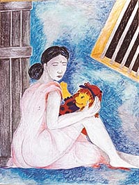 One of the paintings at the Anshul Dhull's exhibition at Government Museum and Art Gallery, Sector 10, at Chandigarh.