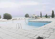 A swimming pool in Chandigarh waits to be filled with water.