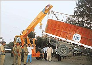 Within days of “crane Bedi’s” joining as IGP, a crane seen towing away a wrongly parked truck in Chandigarh on Thursday