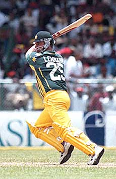 Darin Lehman, of Australia, bats during his innings of 110 in the second One Day International match between Australia and the West Indies 