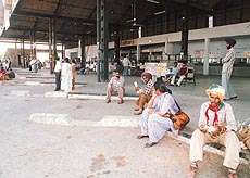 Passengers seen waiting for buses at the general bus stand in SAS Nagar on Tuesday