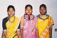 Characteristic tattoos on the foreheads of Baiga women