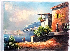 Painting of a seaside cottage by Harparkash Singh Jnagal 